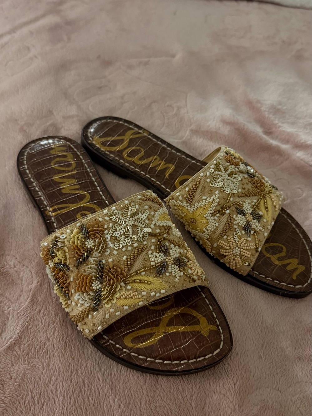 STUNNING Sam Edelman Beaded Floral Slide Sandals